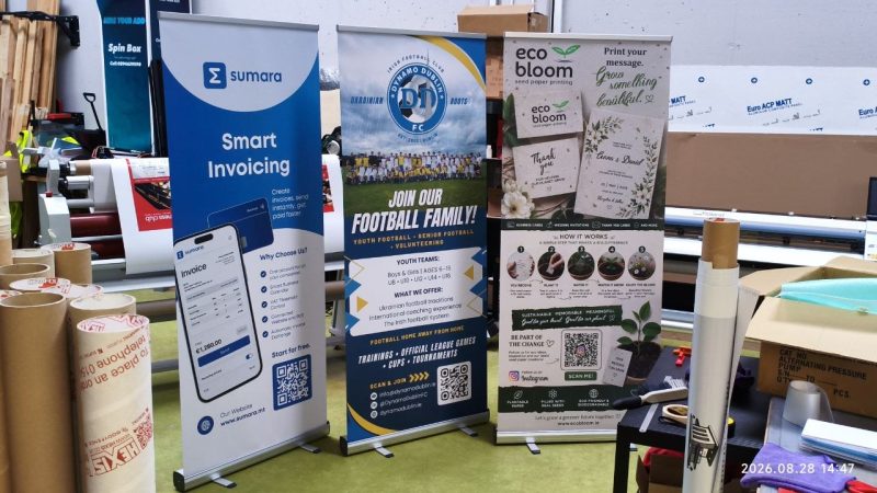 Printed roll-up banners and promotional displays for Irish businesses